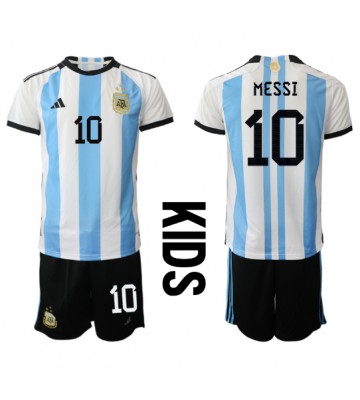 Argentina Lionel Messi #10 Hemmakläder Barn VM 2022 Kortärmad (+ Korta byxor)